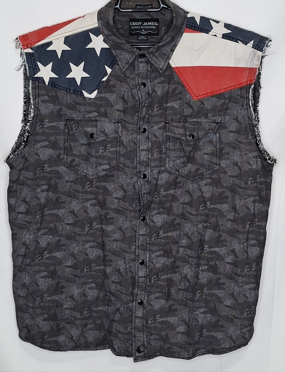 Cody James Men’s Patriotic Cut Off Sleeveless Shirt Large